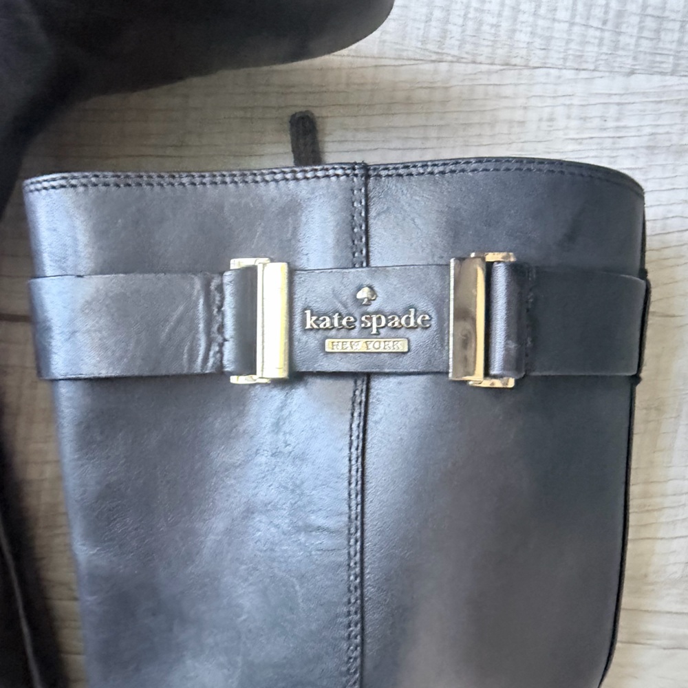 Kate Spade New York Black Leather Riding Boots Tall Zip Buckle Boots - Picture 6 of 14